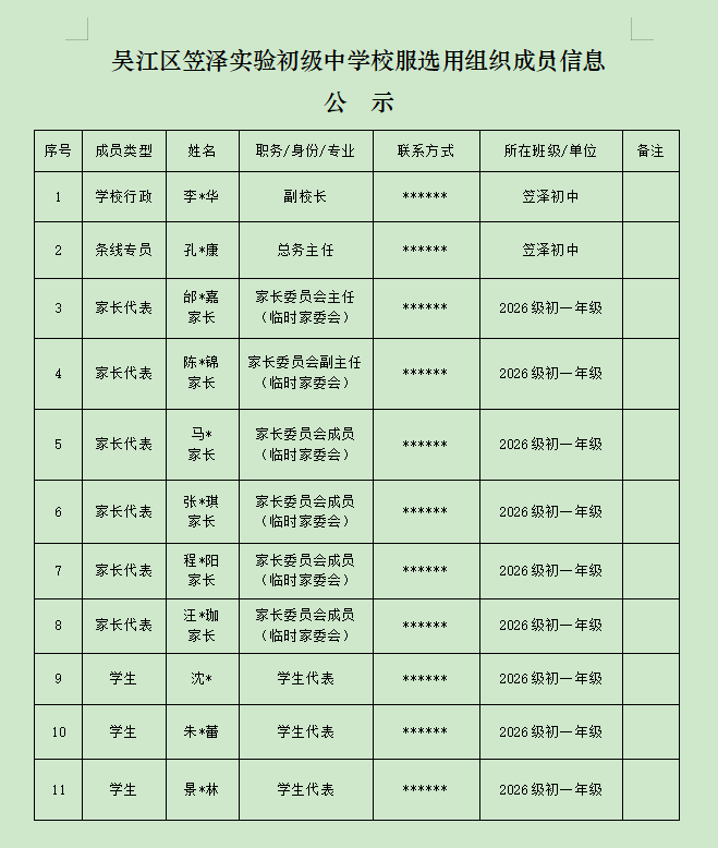 2026级校服采购方案公示